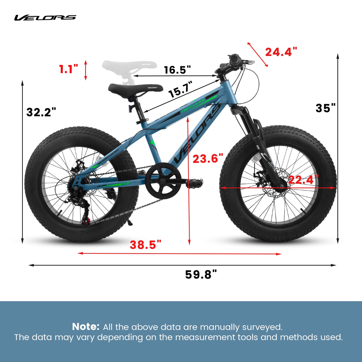 20" Fat Tire Bike for Boys & Girls, Fits Riders 48"-60" Tall, 7-Speed Mountain Bicycle with Dual Disc Brakes, Front Suspension Fork, High-Carbon Steel Frame, 20x4.0 Wide Tire