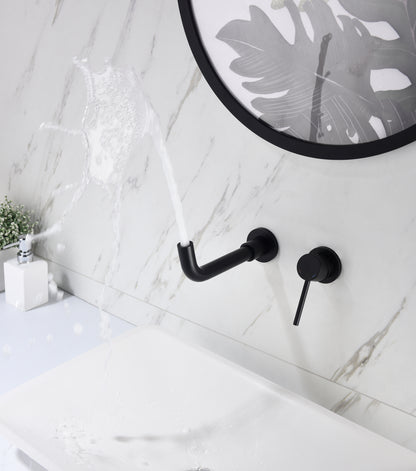 Bathroom Sink Faucet Matte Black Single Handle Wall Mounted Pop-up Drain W928P261575