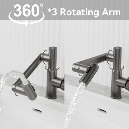 Bathroom Single Hole Sink Faucet Grey Two Handles Rotable Spout W1217P214939