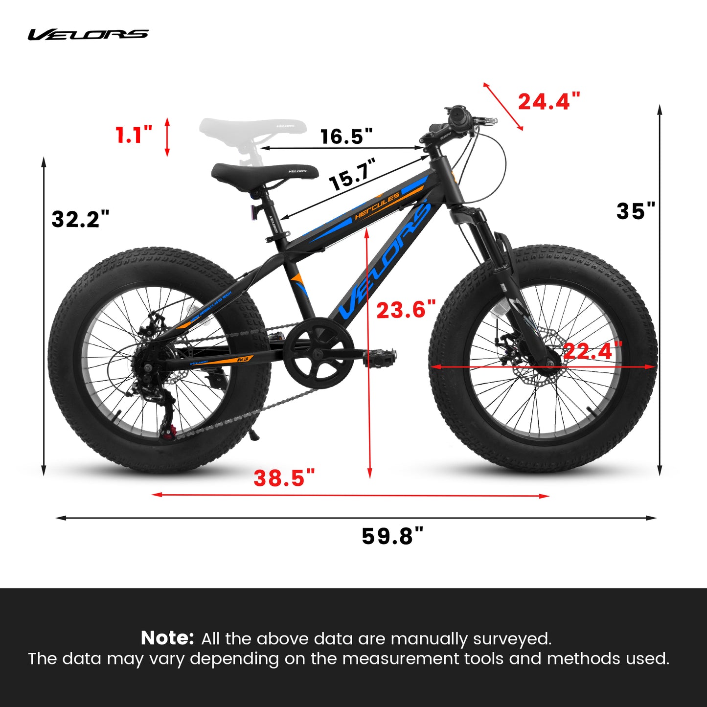 20" Fat Tire Bike for Boys & Girls, Fits Riders 48"-60" Tall, 7-Speed Mountain Bicycle with Dual Disc Brakes, Front Suspension Fork, High-Carbon Steel Frame, 20x4.0 Wide Tires