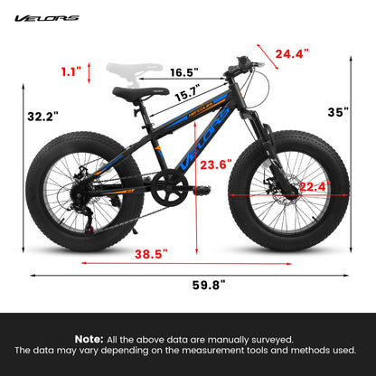 20" Fat Tire Bike for Boys & Girls, Fits Riders 48"-60" Tall, 7-Speed Mountain Bicycle with Dual Disc Brakes, Front Suspension Fork, High-Carbon Steel Frame, 20x4.0 Wide Tires