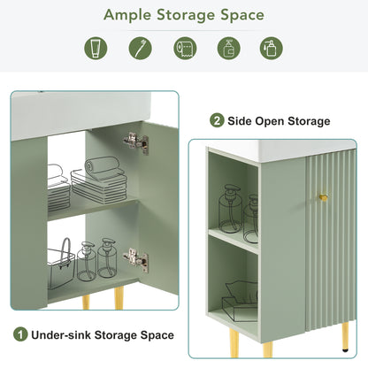 21.6" Bathroom Vanity with Sink, Slim Freestanding Bathroom Vanity Cabinet with Ceramic Sink & Overflow, Gold Metal Legs, Soft Close Door, for Small Bathroom,,Green