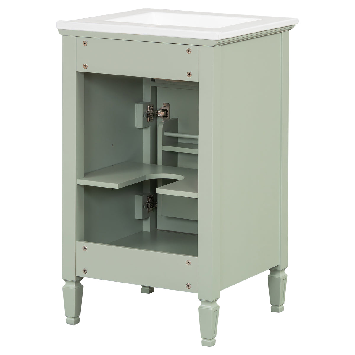 20" Bathroom Vanity with Sink, Small Freestanding Bathroom Vanity Cabinet with Tilt-Out Drawer & Adjustable Shelf, Soft Close Door, Gold Knobs,Green
