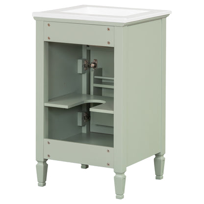 20" Bathroom Vanity with Sink, Small Freestanding Bathroom Vanity Cabinet with Tilt-Out Drawer & Adjustable Shelf, Soft Close Door, Gold Knobs,Green