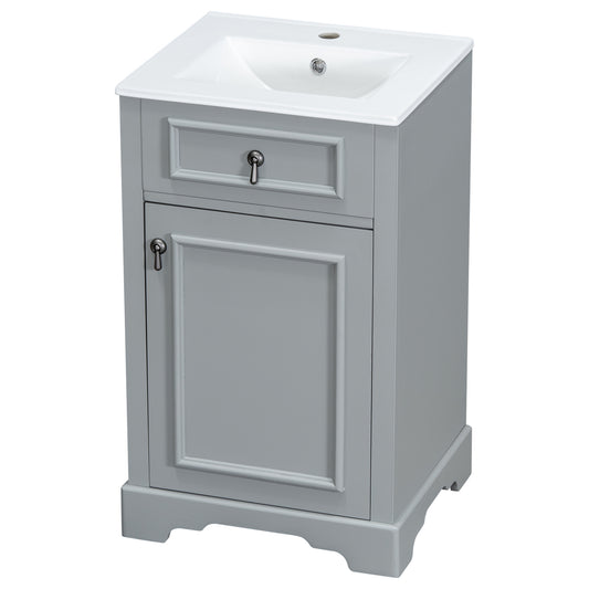 20" Bathroom Vanity with Sink, Classic Modern Bathroom Vanity Cabinet with U-Shaped Adjustable Shelf & Door Rack, Soft Close Door, Aluminum Handle,Grey