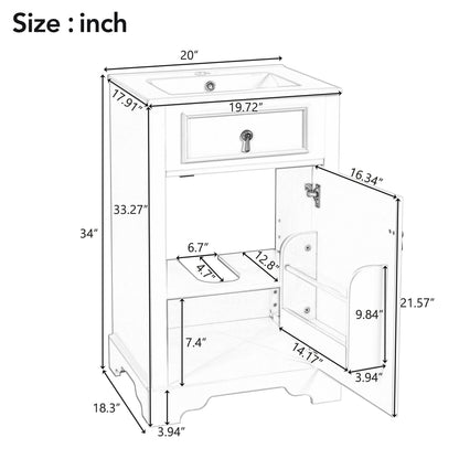 20" Bathroom Vanity with Sink, Classic Modern Bathroom Vanity Cabinet with U-Shaped Adjustable Shelf & Door Rack, Soft Close Door, Aluminum Handle,Green