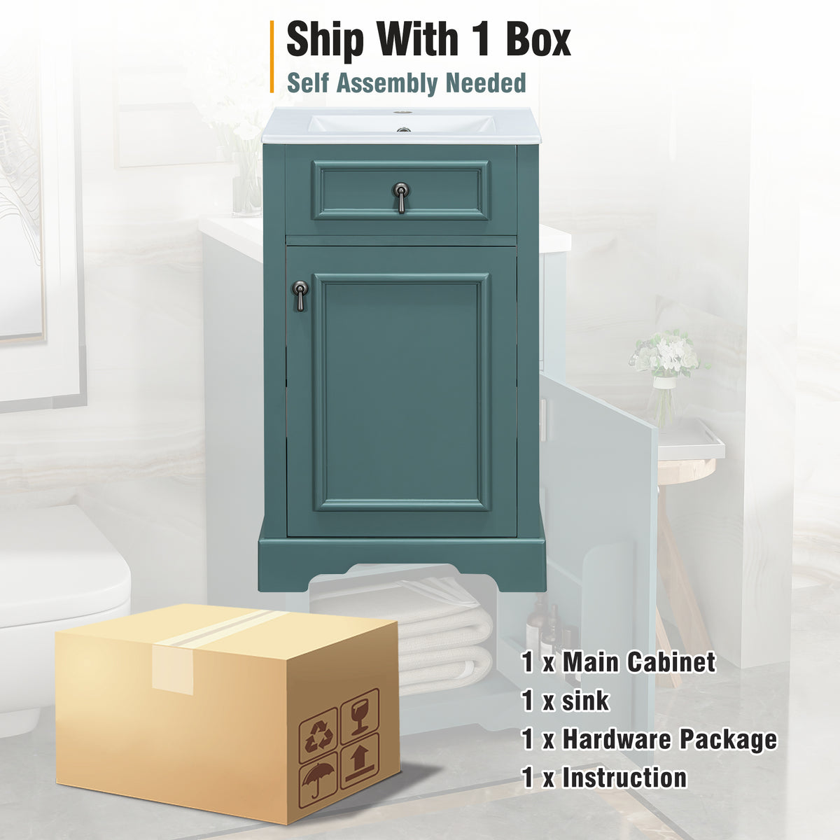20" Bathroom Vanity with Sink, Classic Modern Bathroom Vanity Cabinet with U-Shaped Adjustable Shelf & Door Rack, Soft Close Door, Aluminum Handle,Green