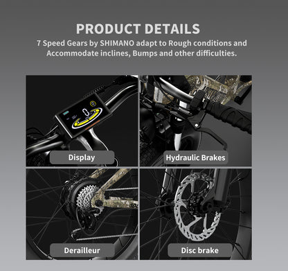 1000W 26 inch Fat Tire Electric Mountain Bike 31 mph 52V 20AH Removable Lithium Battery Ebike