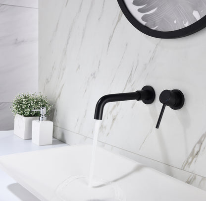 Bathroom Sink Faucet Matte Black Single Handle Wall Mounted Pop-up Drain W928P261575