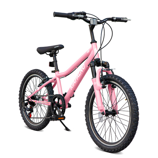 20 Inch Kids Mountain Bike, 7-Speed Drivetrain, Front Suspension, Durable Steel Frame, Bicycle for Boys & Girls Ages 6-10, Pink, 85% Pre-Assembled