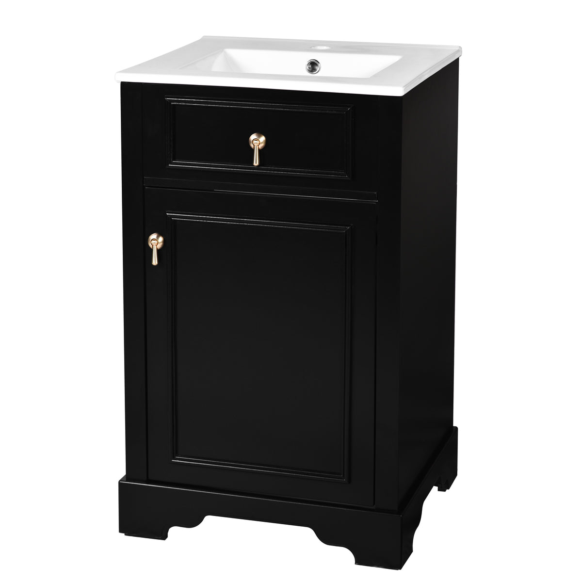 20" Bathroom Vanity with Sink, Classic Modern Bathroom Vanity Cabinet with U-Shaped Adjustable Shelf & Door Rack, Soft Close Door, Aluminum Handle,Black
