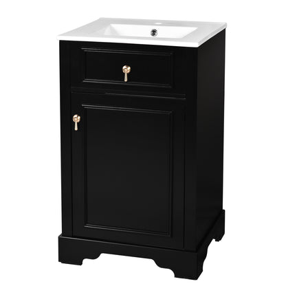 20" Bathroom Vanity with Sink, Classic Modern Bathroom Vanity Cabinet with U-Shaped Adjustable Shelf & Door Rack, Soft Close Door, Aluminum Handle,Black