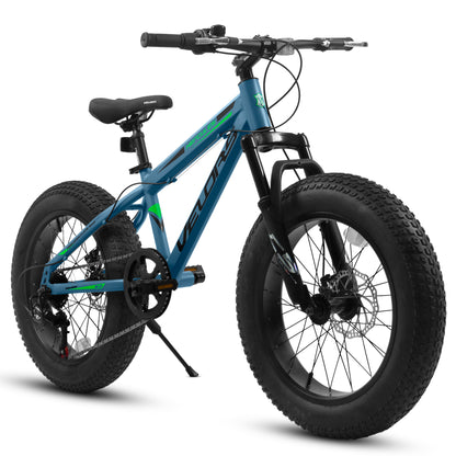 20" Fat Tire Bike for Boys & Girls, Fits Riders 48"-60" Tall, 7-Speed Mountain Bicycle with Dual Disc Brakes, Front Suspension Fork, High-Carbon Steel Frame, 20x4.0 Wide Tire