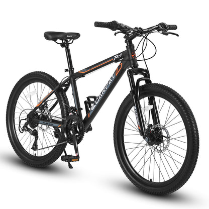 24 Inch Mountain Bike, 21 Speed, Dual Dis Brake, Front Suspension For Boy Girl,Black Orange S24102BO