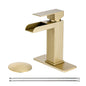 Bathroom Single Hole or Three Holes Waterfall Sink Faucet Brushed Gold Single Handle with Deck Plate and Pop-up Drain W1224P224288