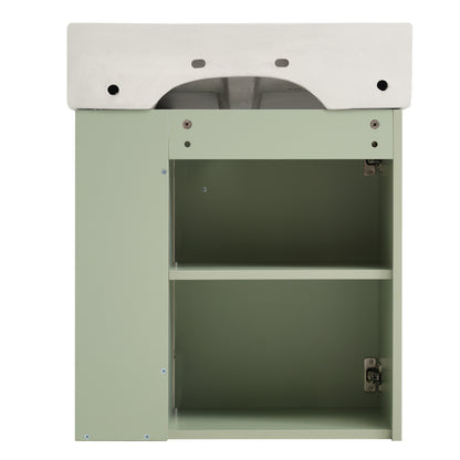 21.6" Floating Bathroom Vanity with Sink, Slim Wall Mounted Bathroom Vanity with Ceramic Basin & Overflow, Wave Pattern Door with Rose Gold Handle, Soft Close Door,Green
