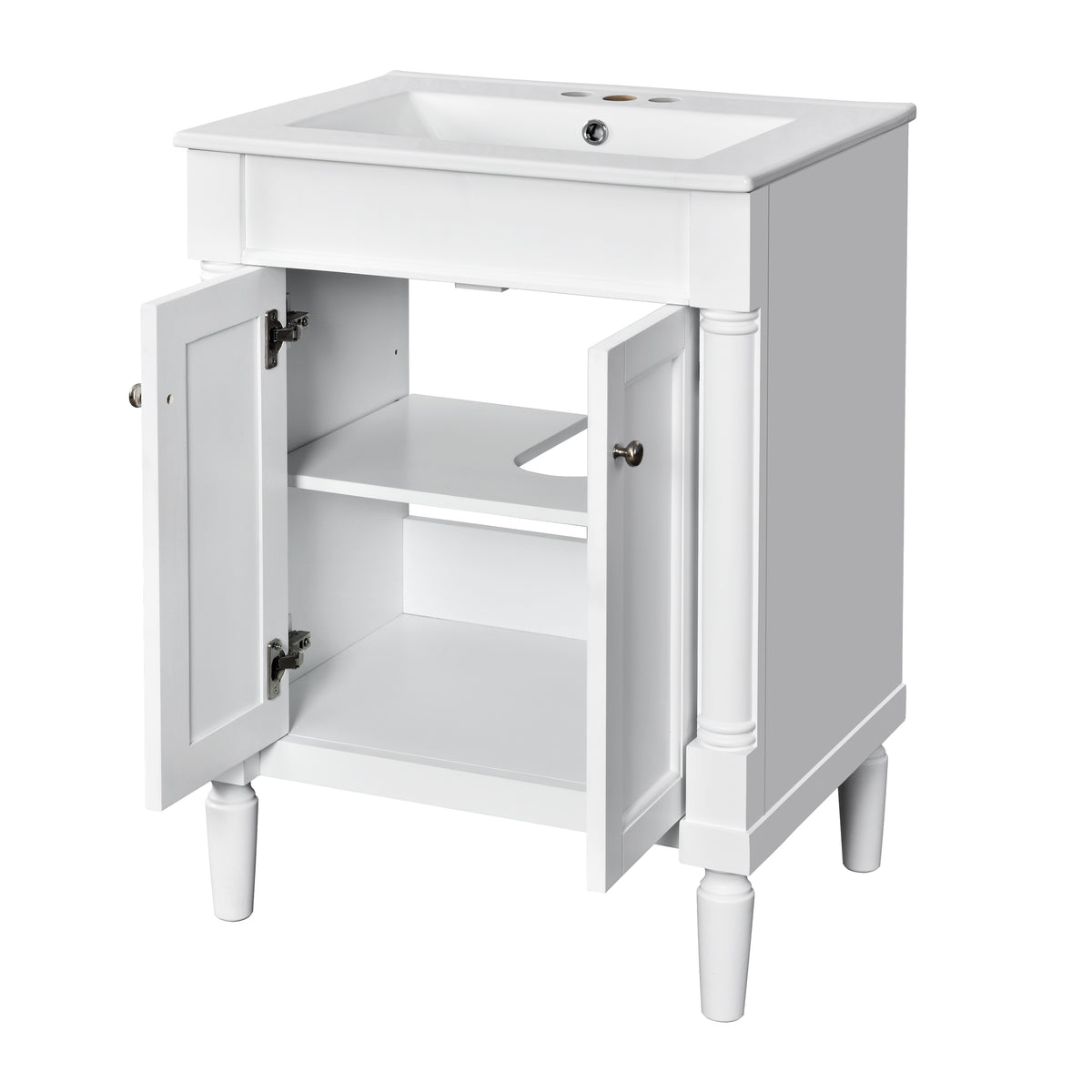 24" Bathroom Vanity with Sink, Modern Bathroom Vanity Cabinet with Enclosed Storage Door, 32mm Faucet Hole Ceramic Basin, Easy Assembly,White