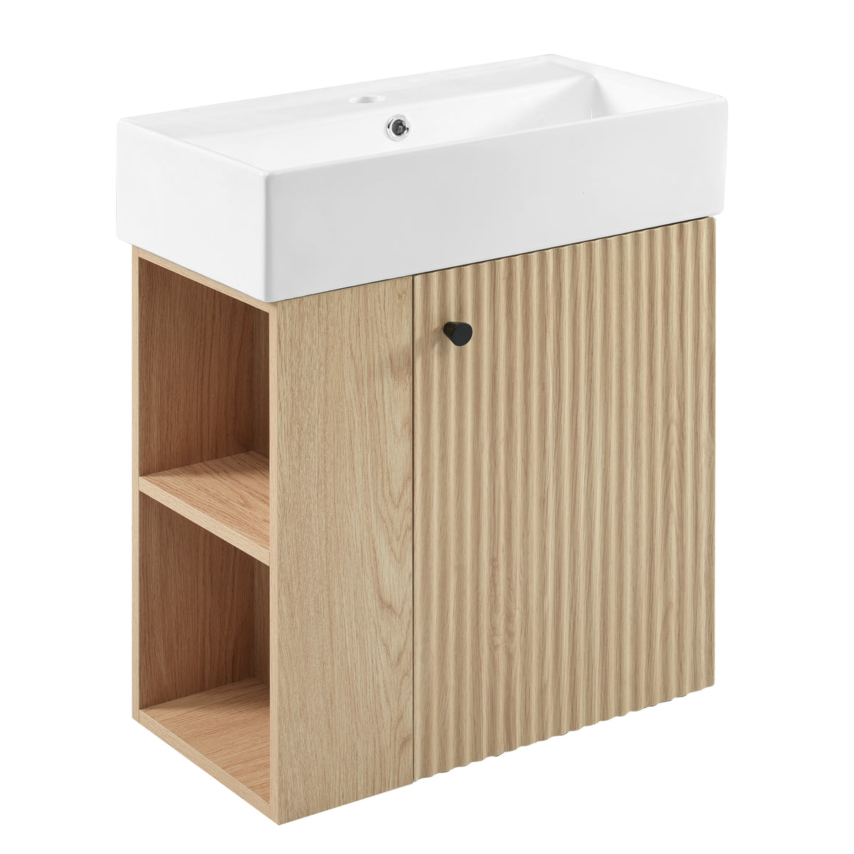 21.6" Floating Bathroom Vanity with Sink, Slim Wall Mounted Bathroom Vanity with Ceramic Basin & Overflow, Wave Pattern Door with Rose Gold Handle, Soft Close Door,Wood