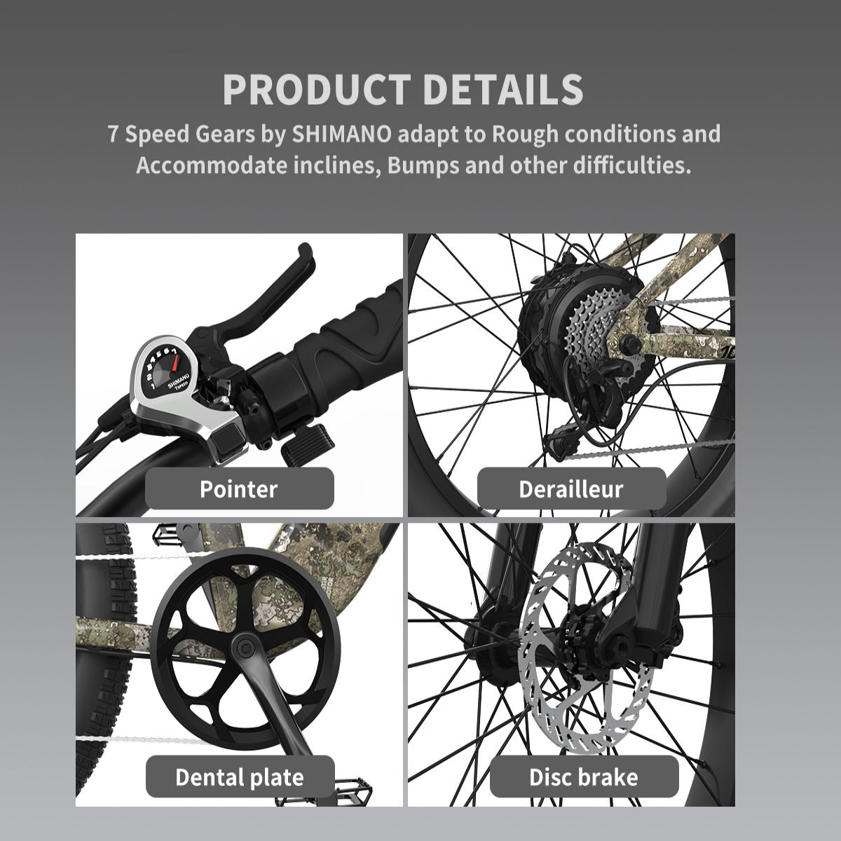 1000W 26 inch Fat Tire Electric Mountain Bike 31 mph 52V 20AH Removable Lithium Battery Ebike