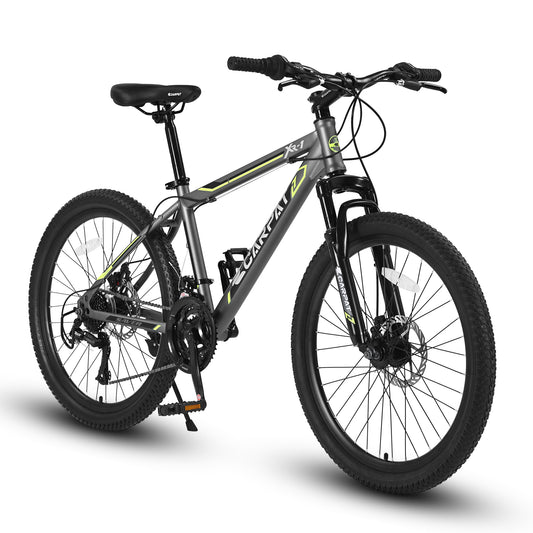 24 Inch Mountain Bike, 21 Speed, Dual Dis Brake, Front Suspension For Boy Girl,Gray S24102GRAY