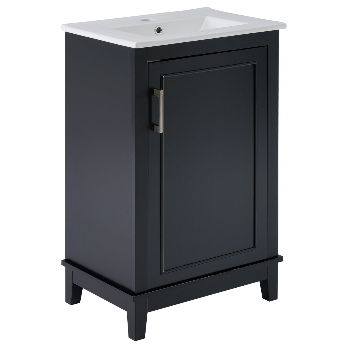 20" Bathroom Vanity with Sink, Minimalist Bathroom Vanity Cabinet with Double Door Shelves & Overflow Ceramic Sink, Soft Close Door, Solid Wood Legs,Black