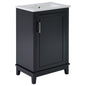 20" Bathroom Vanity with Sink, Minimalist Bathroom Vanity Cabinet with Double Door Shelves & Overflow Ceramic Sink, Soft Close Door, Solid Wood Legs,Black