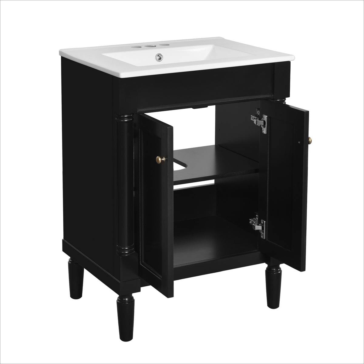 24" Bathroom Vanity with Sink, Modern Bathroom Vanity Cabinet with Enclosed Storage Door, 32mm Faucet Hole Ceramic Basin, Easy Assembly,Black