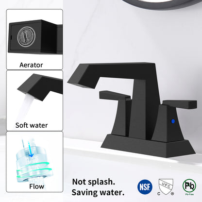 Bathroom Widespread Three Hole Sink Faucet Matte Black Two Handles With Pop-up Drain T3177P277478
