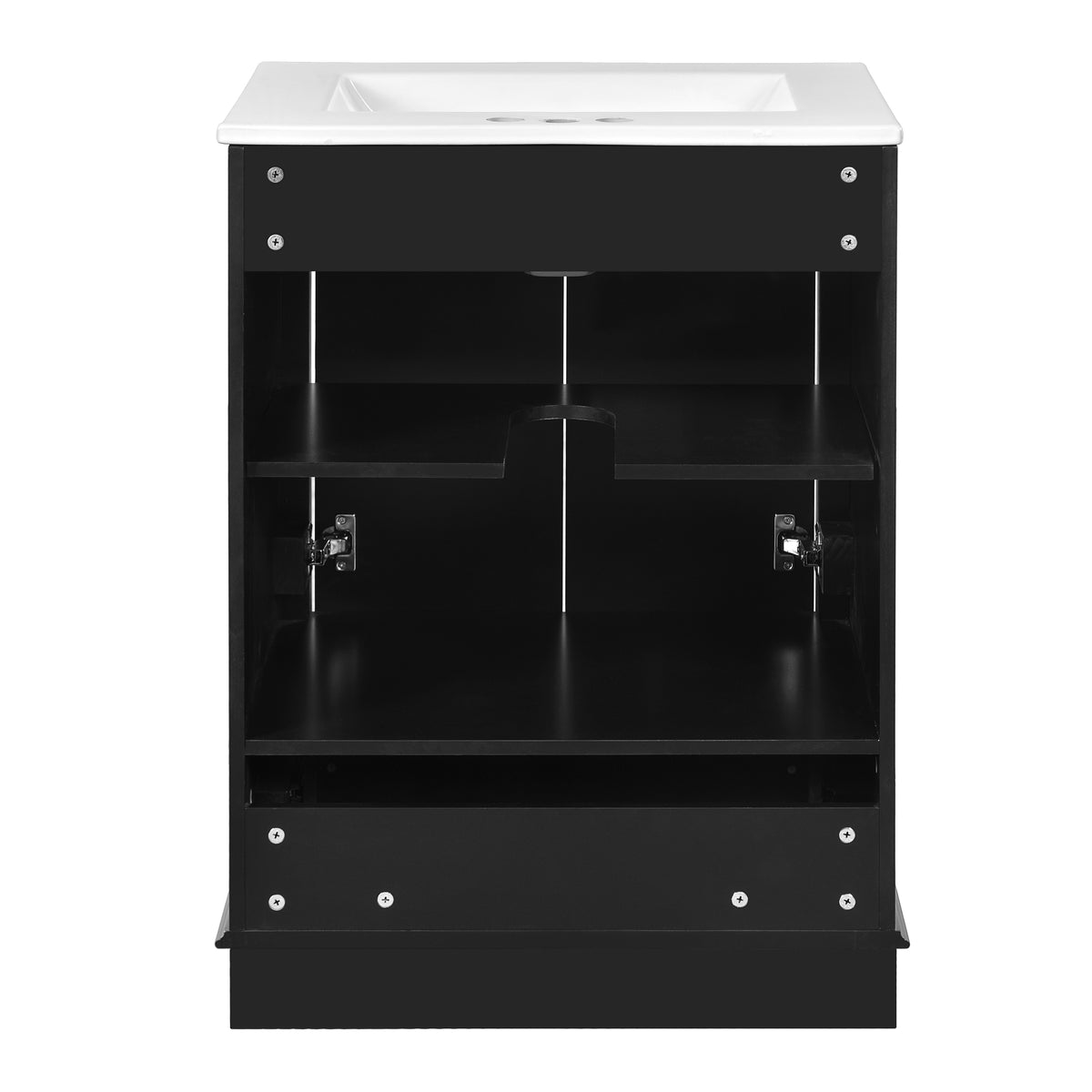 24" Bathroom Vanity with Sink, Modern Bathroom Vanity with White Ceramic Sink & Drawer, 3-Level Adjustable Shelf, Solid Wood Frame, for Small Bathroom,Black