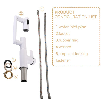 Bathroom Single Hole Sink Faucet White Two Handles Rotable Spout W1217P214946