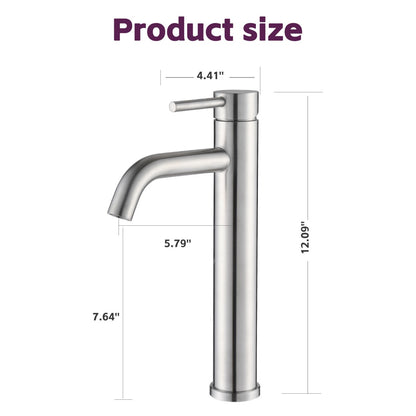 Bathroom Single Hole Vessel Sink Faucet Brushed Nickel Single Handle W1224P206882