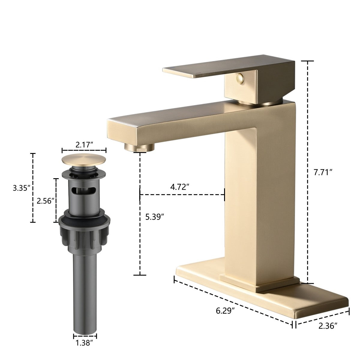 Bathroom Single Hole or Three Hole Sink Faucet Brushed Gold Single Handle With Pop-up Drain W1224P195904
