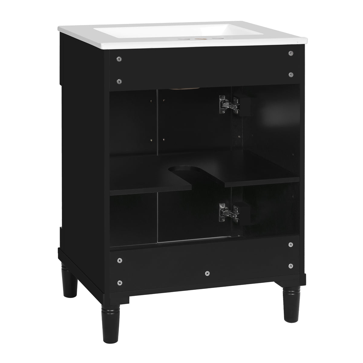 24" Bathroom Vanity with Sink, Modern Bathroom Vanity with Half-Moon Ceramic Sink for 4" Faucet, Adjustable Shelf & Painted Finish, for Small Bathroom,Black