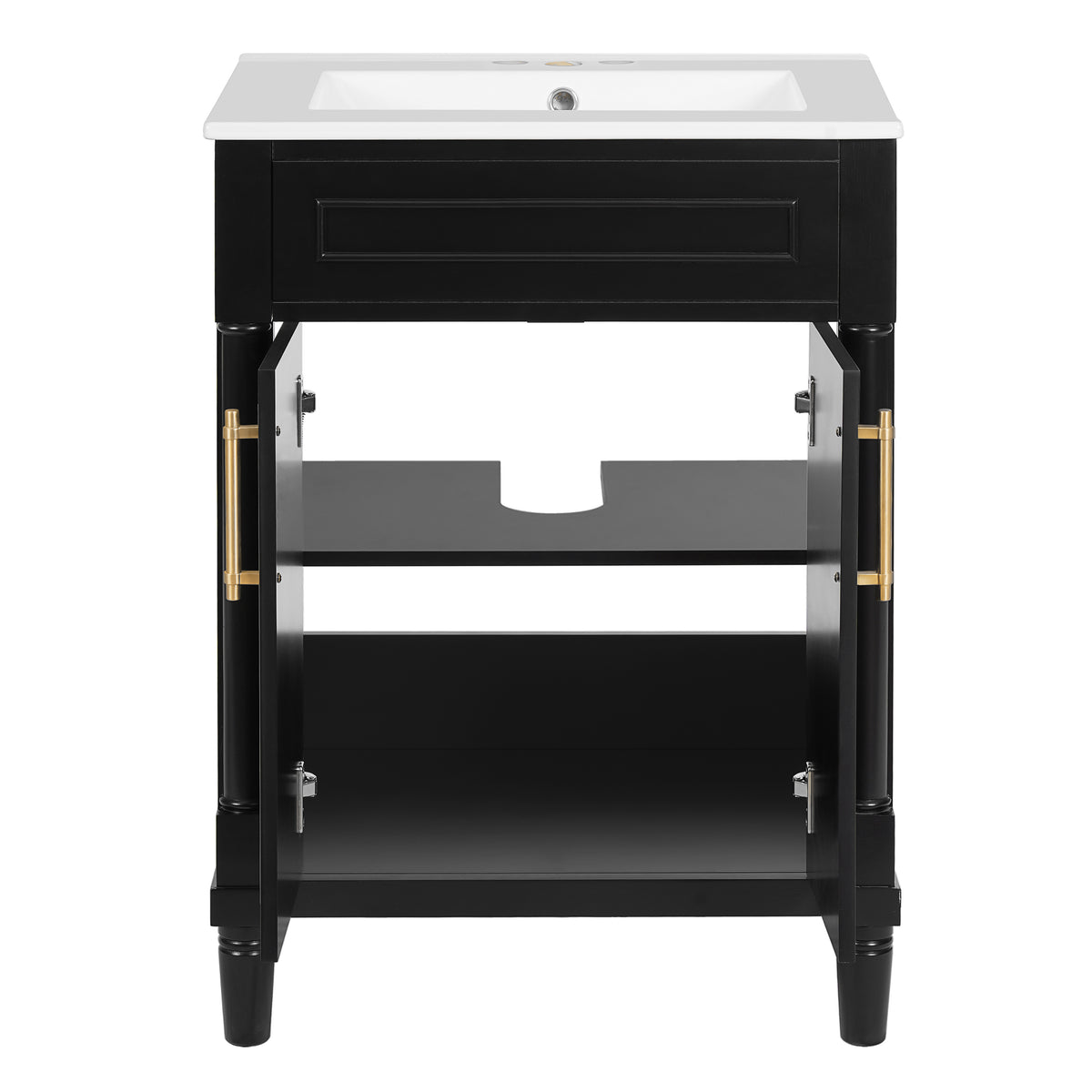 24" Bathroom Vanity with Sink, Modern Bathroom Vanity with Half-Moon Ceramic Sink for 4" Faucet, Adjustable Shelf & Painted Finish, for Small Bathroom,Black