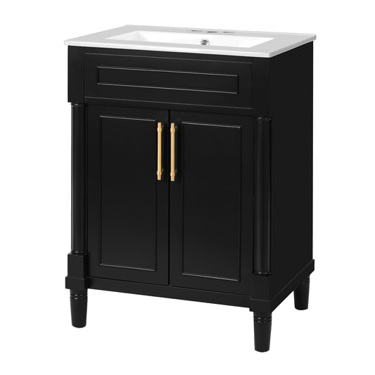 24" Bathroom Vanity with Sink, Modern Bathroom Vanity with Half-Moon Ceramic Sink for 4" Faucet, Adjustable Shelf & Painted Finish, for Small Bathroom,Black