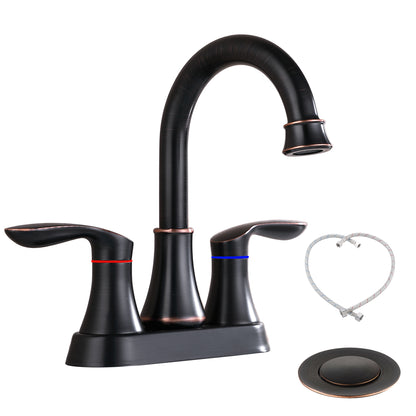 Oil-Rubbed Bronze 4-Inch Centerset Bathroom Sink Faucet, Two-Handle Vanity Faucet with Pop-Up Drain & Supply Lines