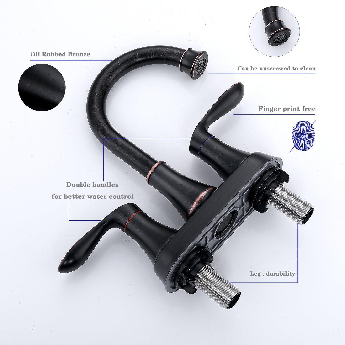 Oil-Rubbed Bronze 4-Inch Centerset Bathroom Sink Faucet, Two-Handle Vanity Faucet with Pop-Up Drain & Supply Lines