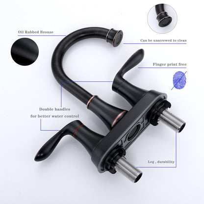 Oil-Rubbed Bronze 4-Inch Centerset Bathroom Sink Faucet, Two-Handle Vanity Faucet with Pop-Up Drain & Supply Lines