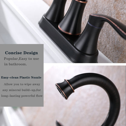 Oil-Rubbed Bronze 4-Inch Centerset Bathroom Sink Faucet, Two-Handle Vanity Faucet with Pop-Up Drain & Supply Lines