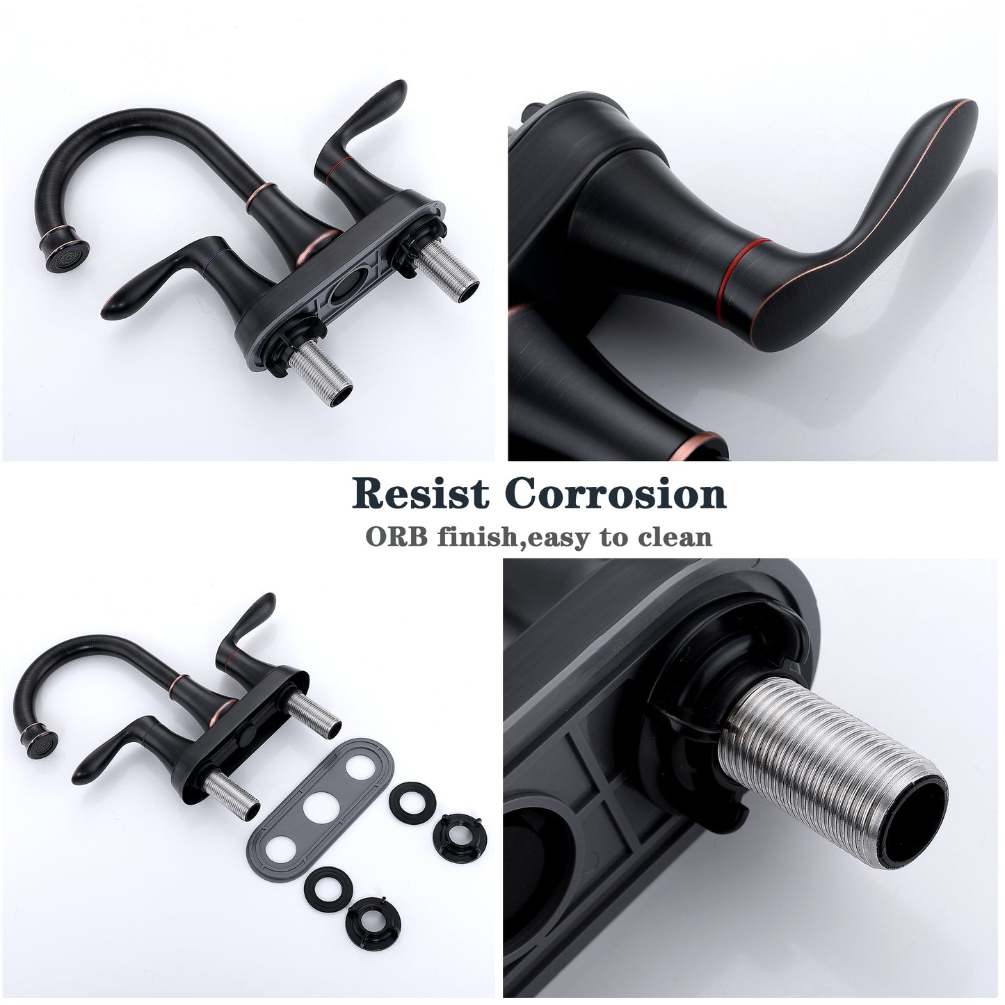 Oil-Rubbed Bronze 4-Inch Centerset Bathroom Sink Faucet, Two-Handle Vanity Faucet with Pop-Up Drain & Supply Lines
