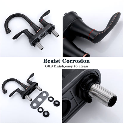 Oil-Rubbed Bronze 4-Inch Centerset Bathroom Sink Faucet, Two-Handle Vanity Faucet with Pop-Up Drain & Supply Lines