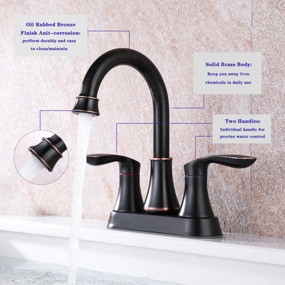 Oil-Rubbed Bronze 4-Inch Centerset Bathroom Sink Faucet, Two-Handle Vanity Faucet with Pop-Up Drain & Supply Lines