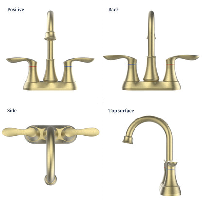 Brushed Gold 4-Inch Centerset Bathroom Sink Faucet, Two-Handle Vanity Faucet with Pop-Up Drain & Supply Lines