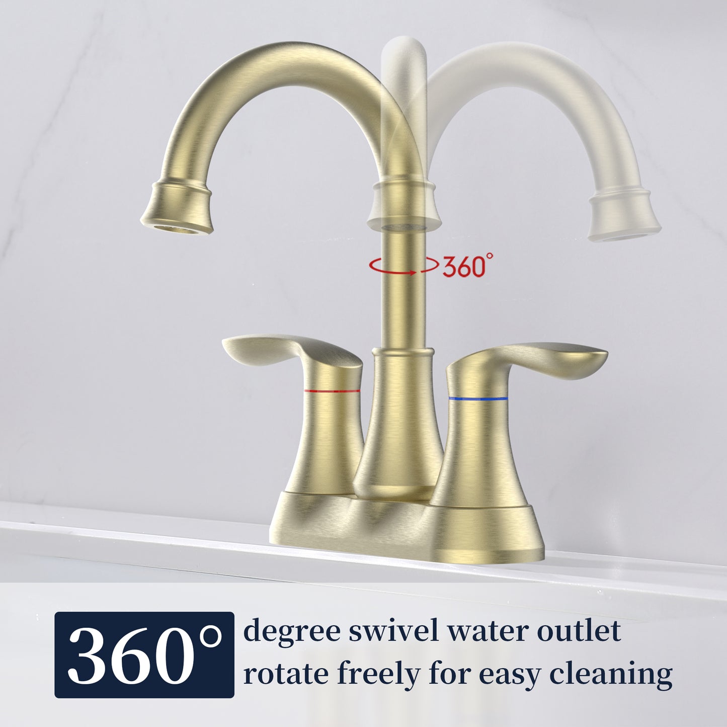 Brushed Gold 4-Inch Centerset Bathroom Sink Faucet, Two-Handle Vanity Faucet with Pop-Up Drain & Supply Lines