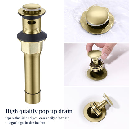 Brushed Gold 4-Inch Centerset Bathroom Sink Faucet, Two-Handle Vanity Faucet with Pop-Up Drain & Supply Lines