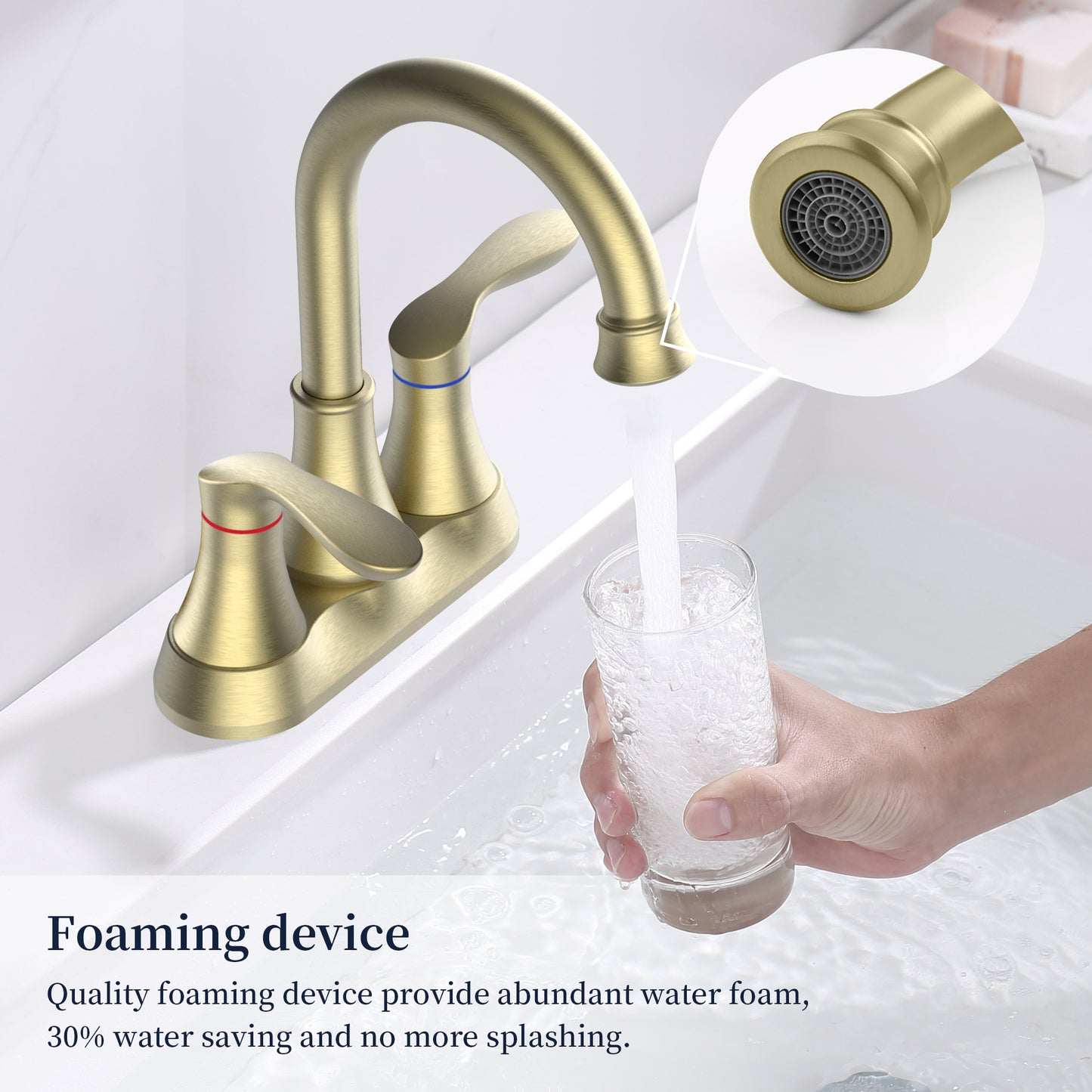 Brushed Gold 4-Inch Centerset Bathroom Sink Faucet, Two-Handle Vanity Faucet with Pop-Up Drain & Supply Lines