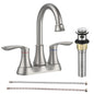 Brushed Nickel 4-Inch Centerset Bathroom Sink Faucet, Two-Handle Vanity Faucet with Pop-Up Drain & Supply Lines
