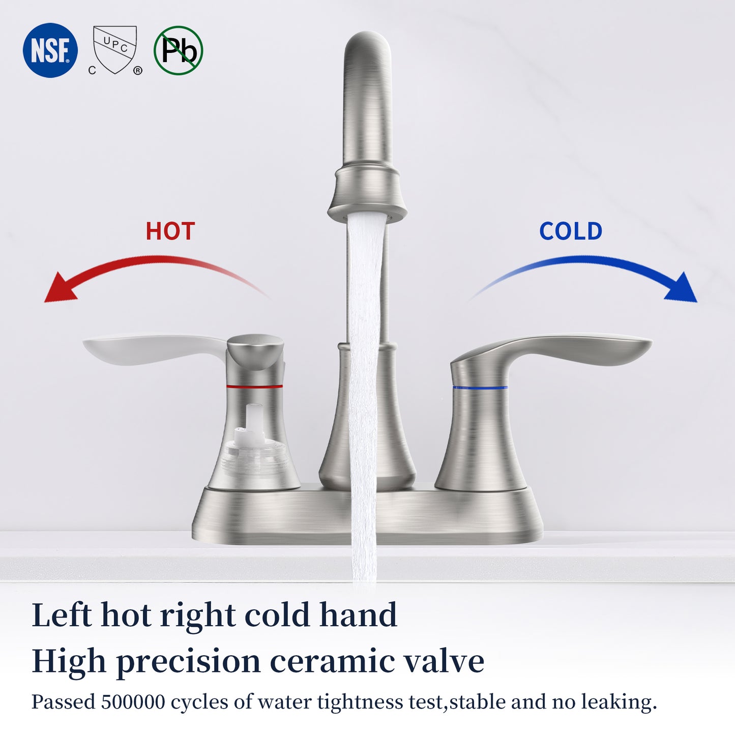 Brushed Nickel 4-Inch Centerset Bathroom Sink Faucet, Two-Handle Vanity Faucet with Pop-Up Drain & Supply Lines