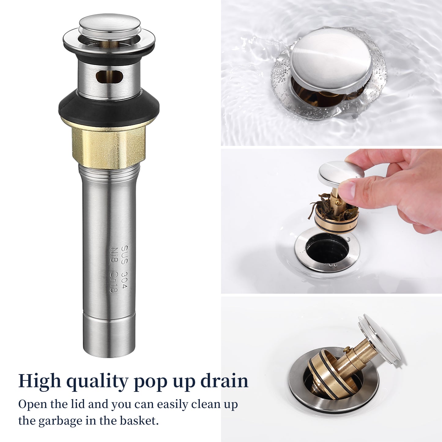 Brushed Nickel 4-Inch Centerset Bathroom Sink Faucet, Two-Handle Vanity Faucet with Pop-Up Drain & Supply Lines