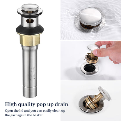 Brushed Nickel 4-Inch Centerset Bathroom Sink Faucet, Two-Handle Vanity Faucet with Pop-Up Drain & Supply Lines